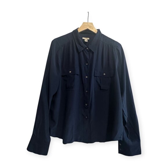 J. Crew Silk Blythe Button Down Blouse,  Navy,  Size 14‎ - Picture 1 of 10